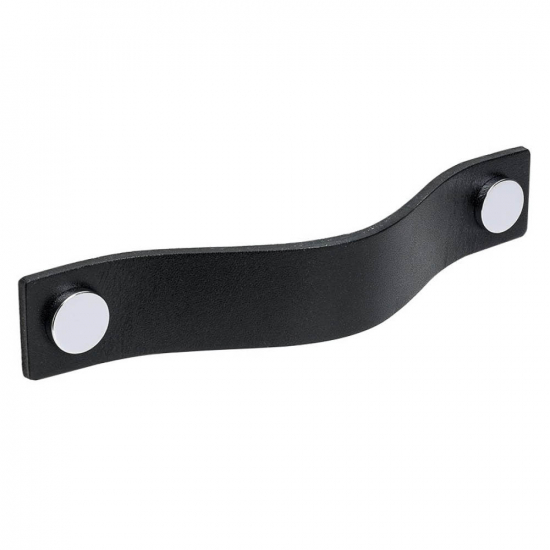 Möbelgriff Loop - 128mm - Leder Schwarz/Chrom