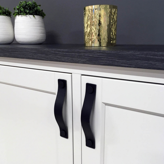 Möbelgriff Loop - 128mm - Leder Schwarz/Chrom