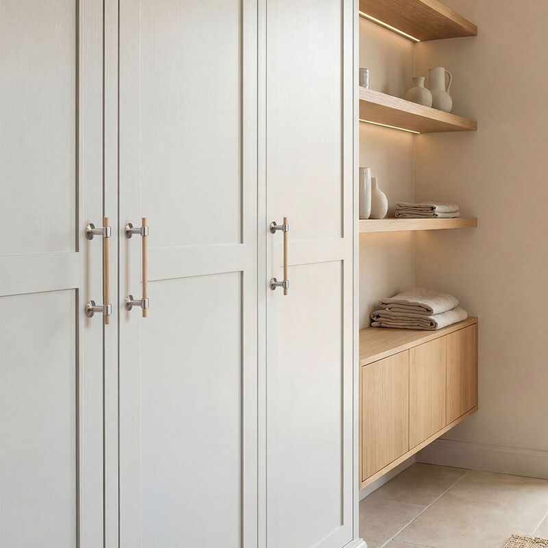 Möbelgriff Uniform - 128mm - Eiche/Gebürsteter Edelstahl