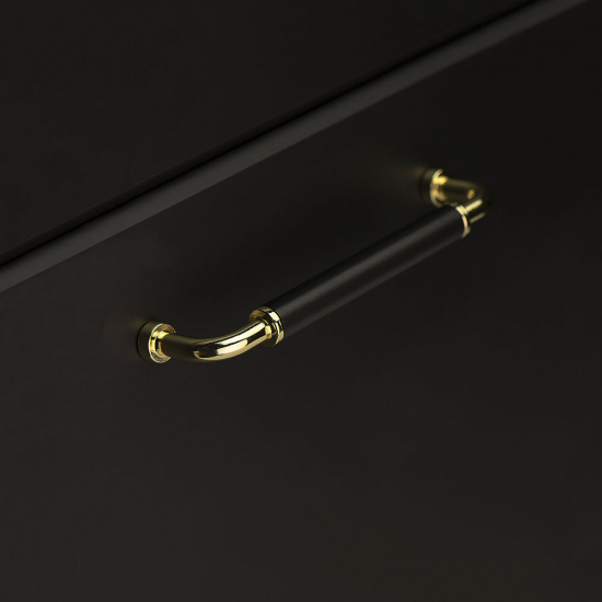 Möbelgriff Brohult M - 128mm - Poliertes Messing/Schwarz