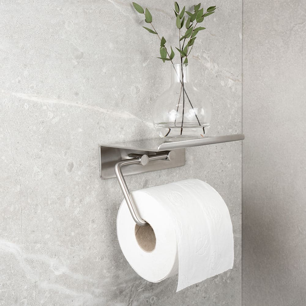 Base Toilettenpapierhalter Mit Regal - Gebürsteter Edelstahl
