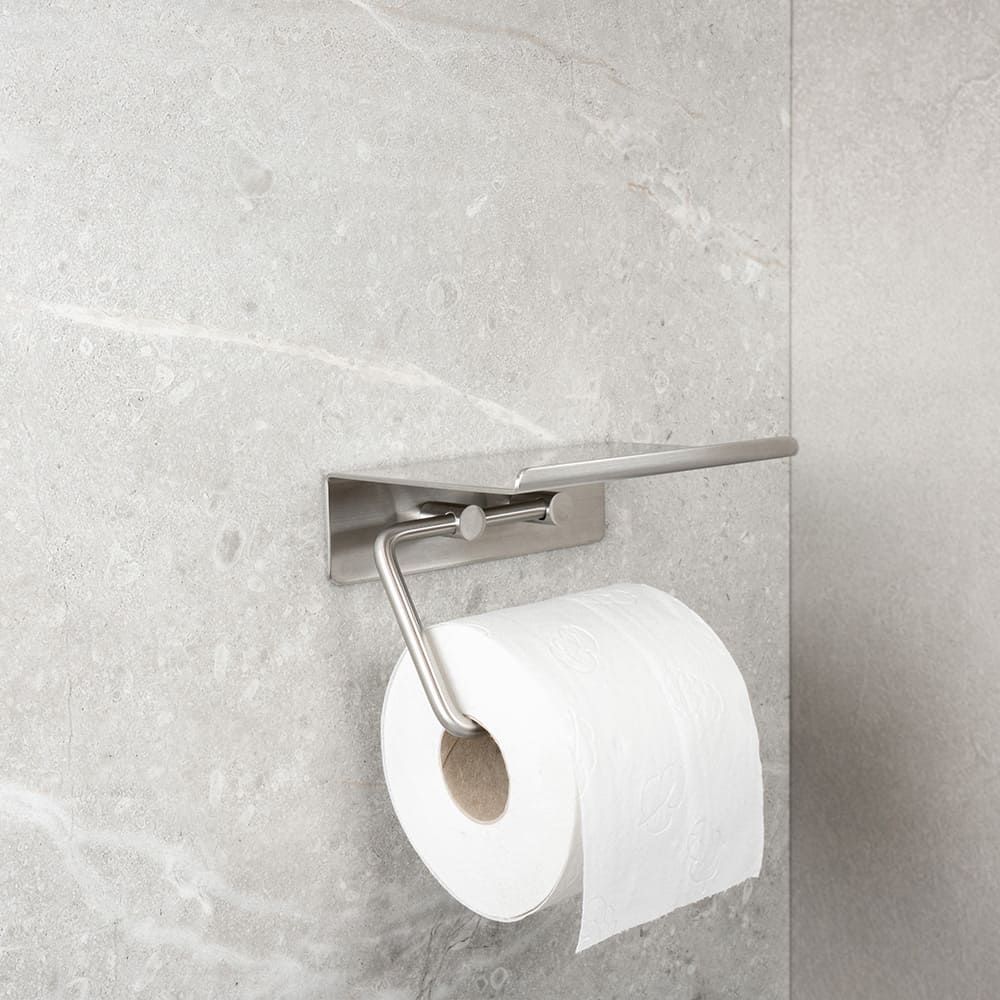 Base Toilettenpapierhalter Mit Regal - Gebürsteter Edelstahl