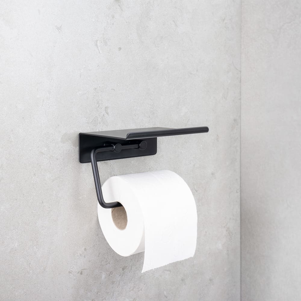 Base Toilettenpapierhalter Mit Regal - Mattschwarz