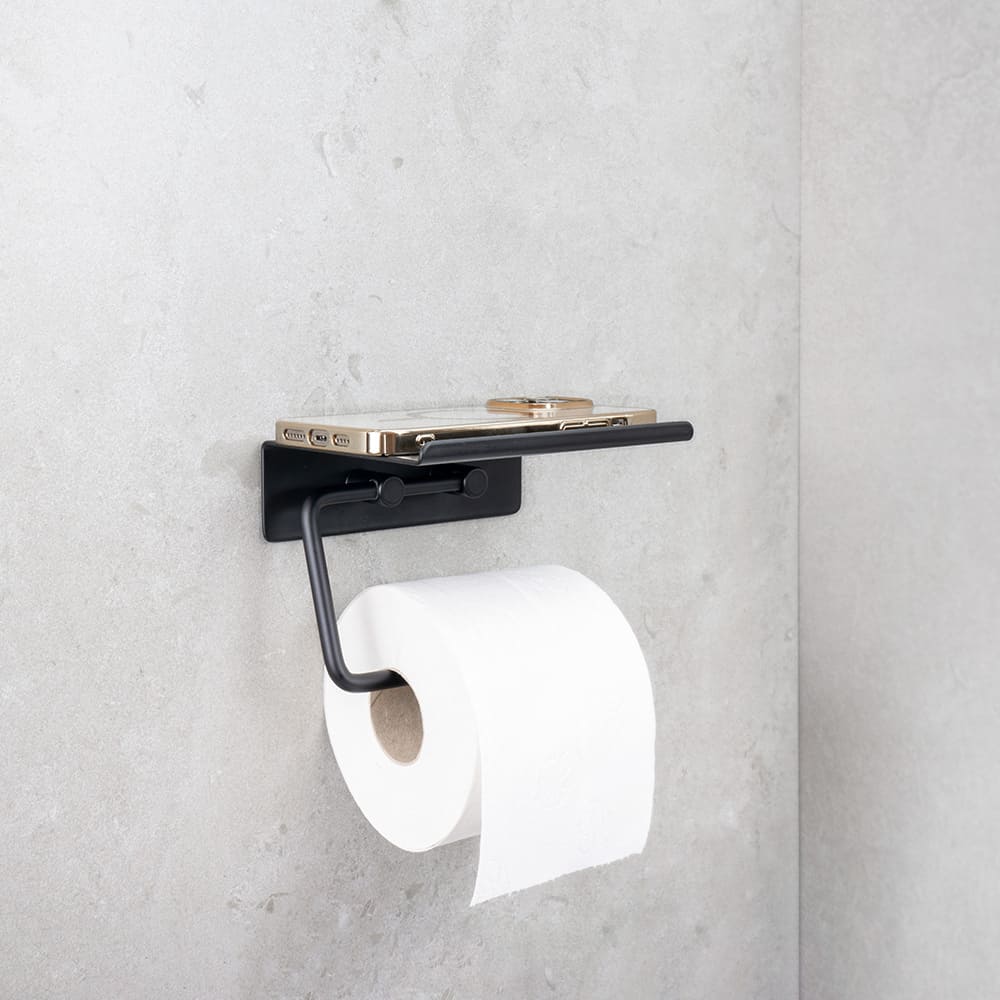 Base Toilettenpapierhalter Mit Regal - Mattschwarz