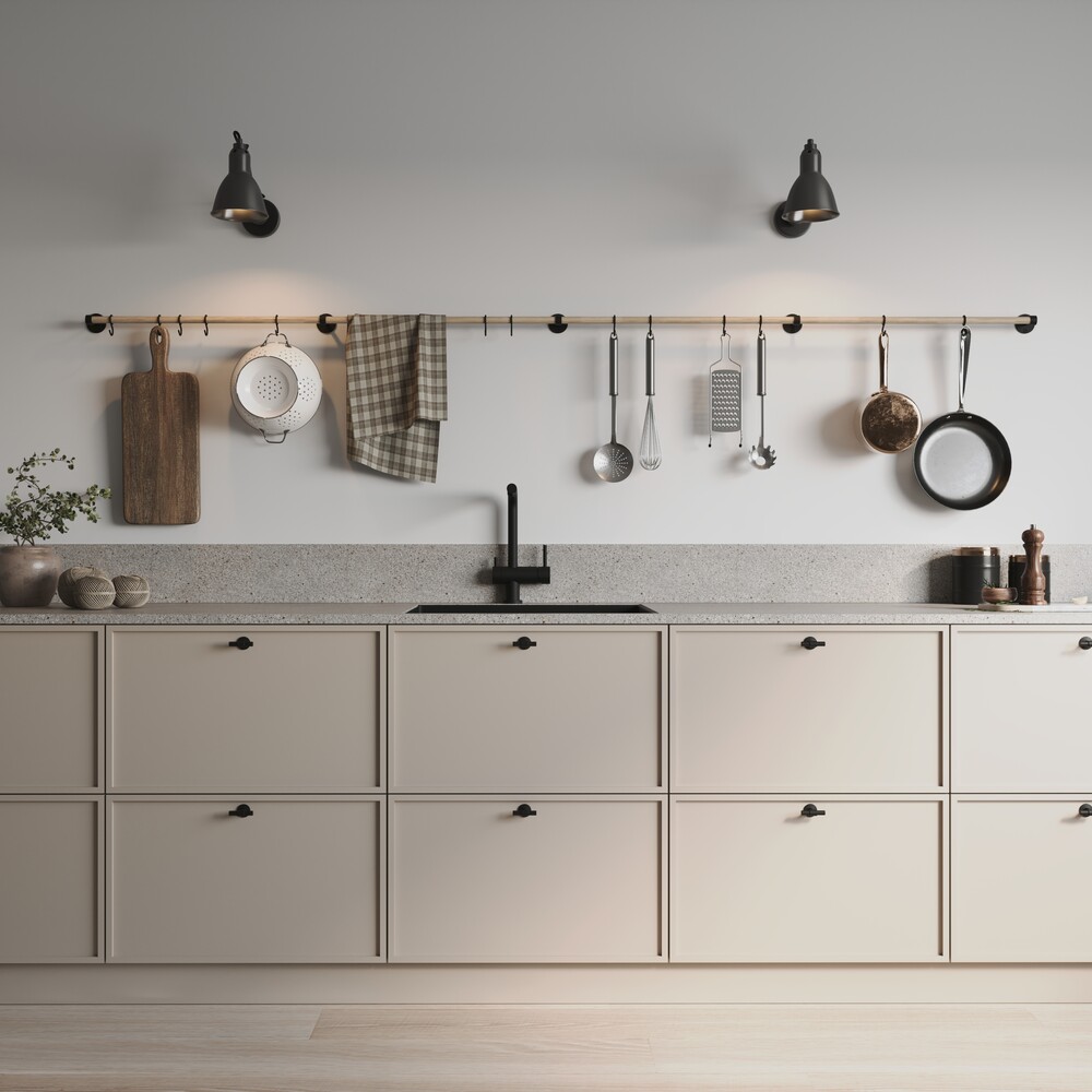 Küchenreling Aveny - 600mm - Komplett - Eiche/Mattschwarz