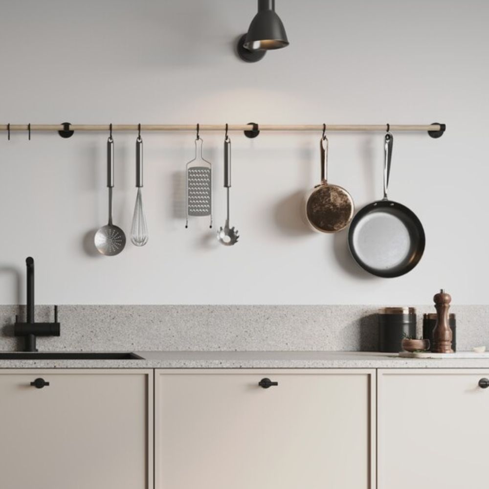 Küchenreling Aveny - 600mm - Komplett - Eiche/Mattschwarz