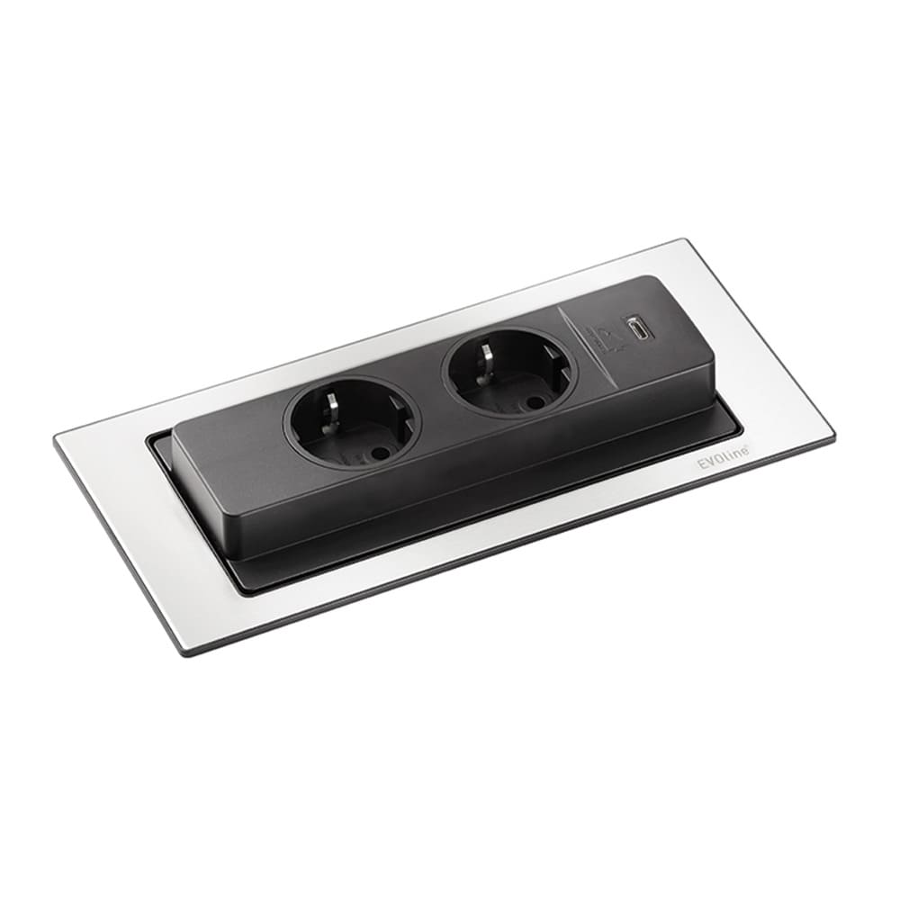 Steckdose Backflip 2 & 1 USB-C - Edelstahl-Optik