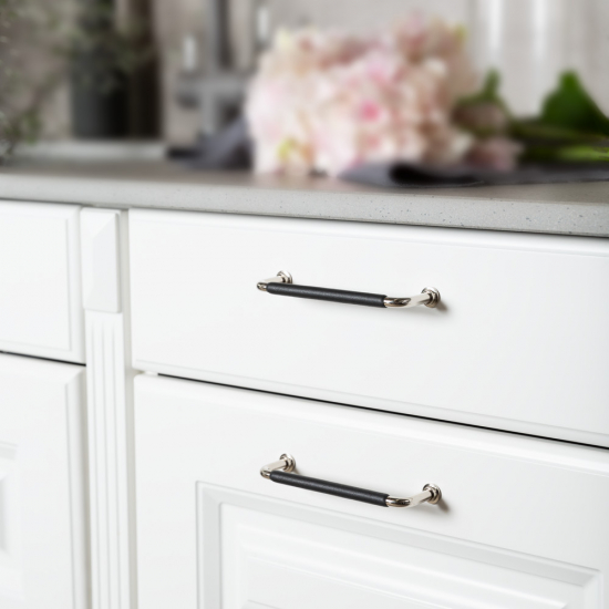 Möbelgriff 1353 - Poliertes Messing/Lederummantelt Braun