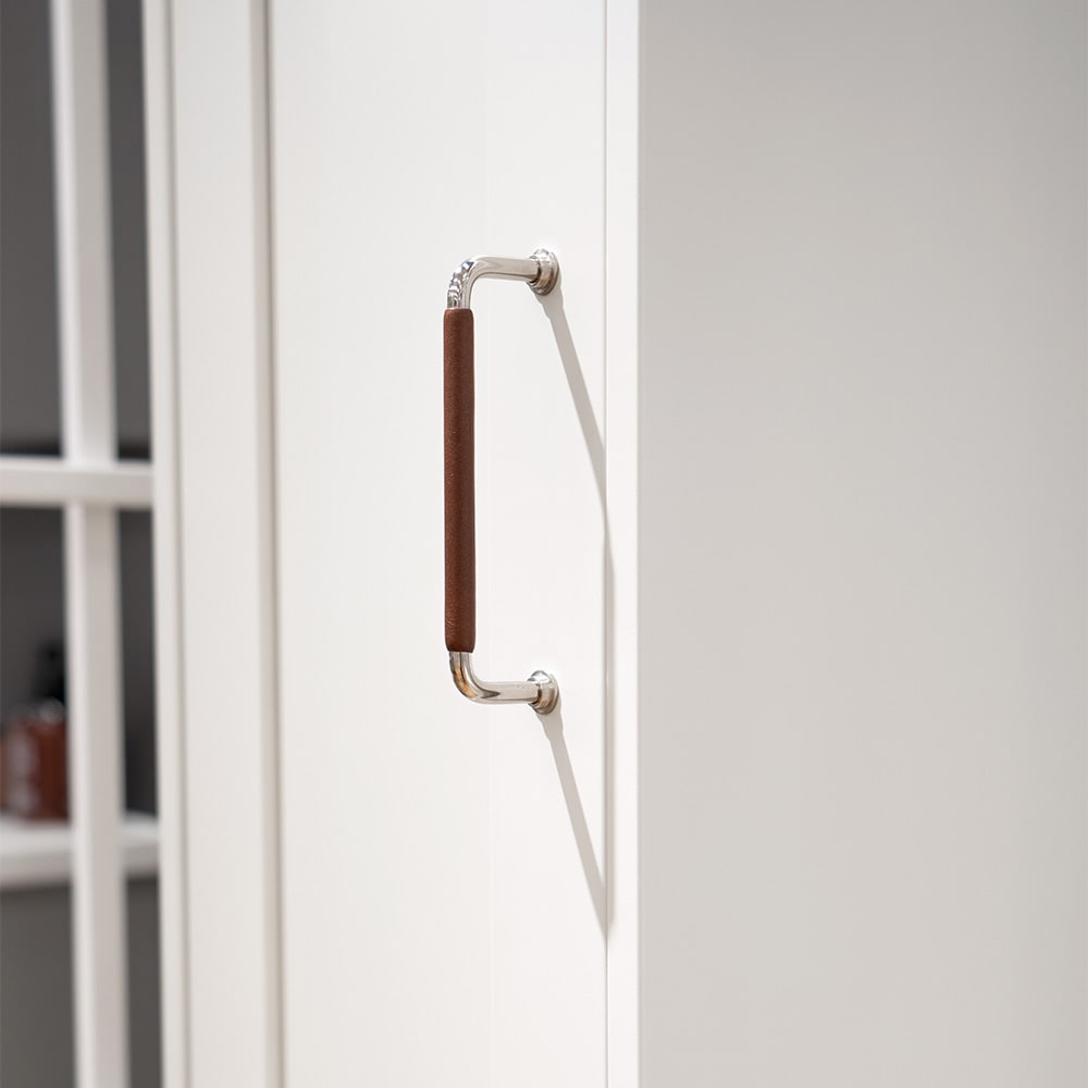 Möbelgriff 1353 - Vernickelt/Lederummantelt Braun