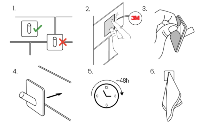 Montageschritte für Badaccessoires mit 3M-Klebeband