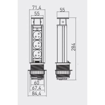 Versenkbare Steckdosen 60mm 230V - Silber