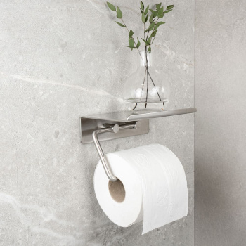 Base Toilettenpapierhalter Mit Regal - Gebürsteter Edelstahl