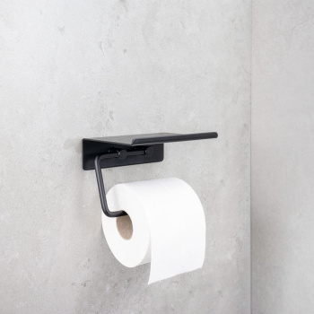 Base Toilettenpapierhalter Mit Regal - Mattschwarz