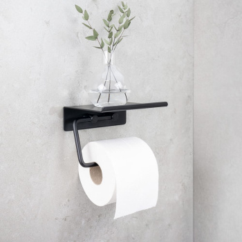 Base Toilettenpapierhalter Mit Regal - Mattschwarz