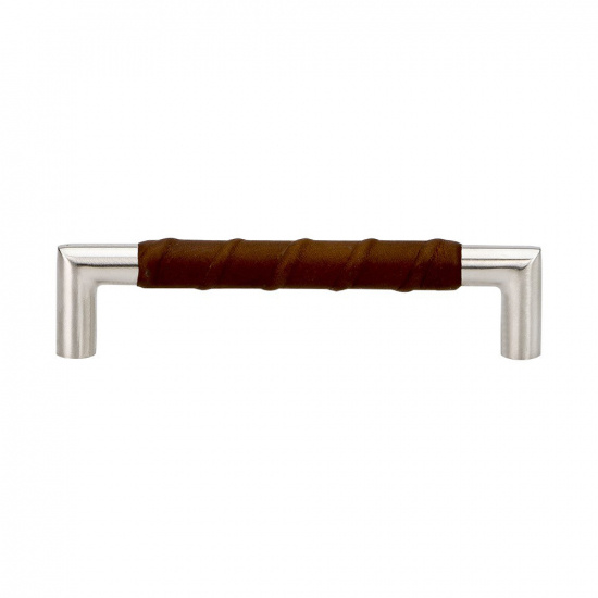 Möbelgriff Norma 12 aus Edelstahl und braunem Leder von Beslag Design